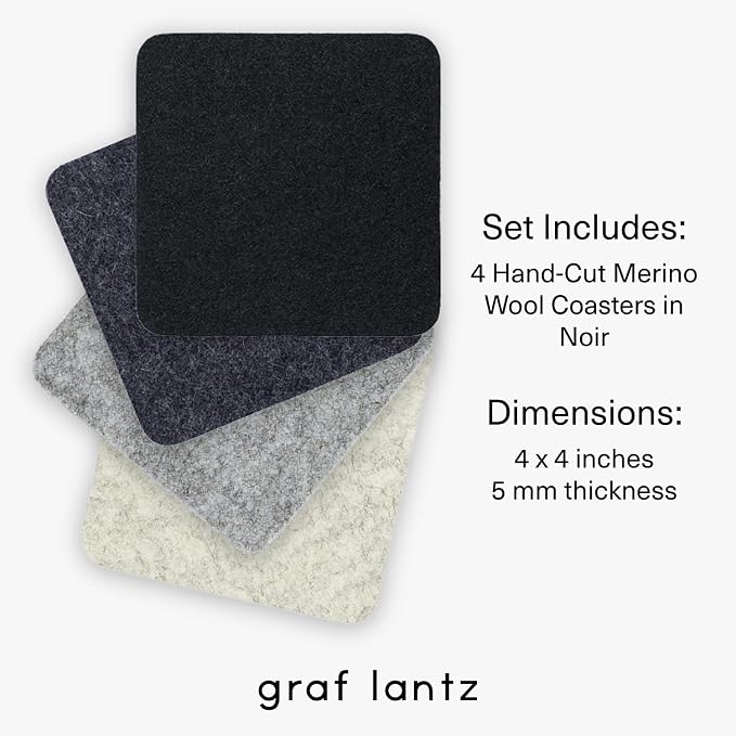 Graf Lantz - Bierfilzl Merino Wool Square Coasters Set of 4 - Noir - Absorbs - Image 4