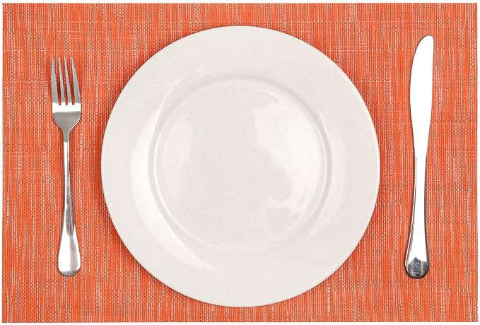 SHACOS Orange Placemats Set of 6 Woven Vinyl Place Mats - Image 4