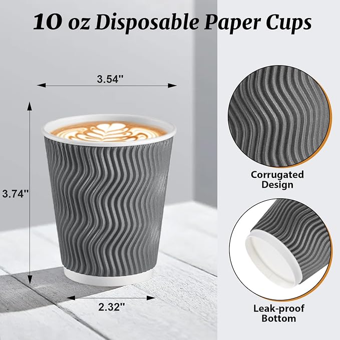 Clawsoff 120 Pack 10 oz Coffee Cups Disposable Insulated Paper Cup Gray | - Image 2