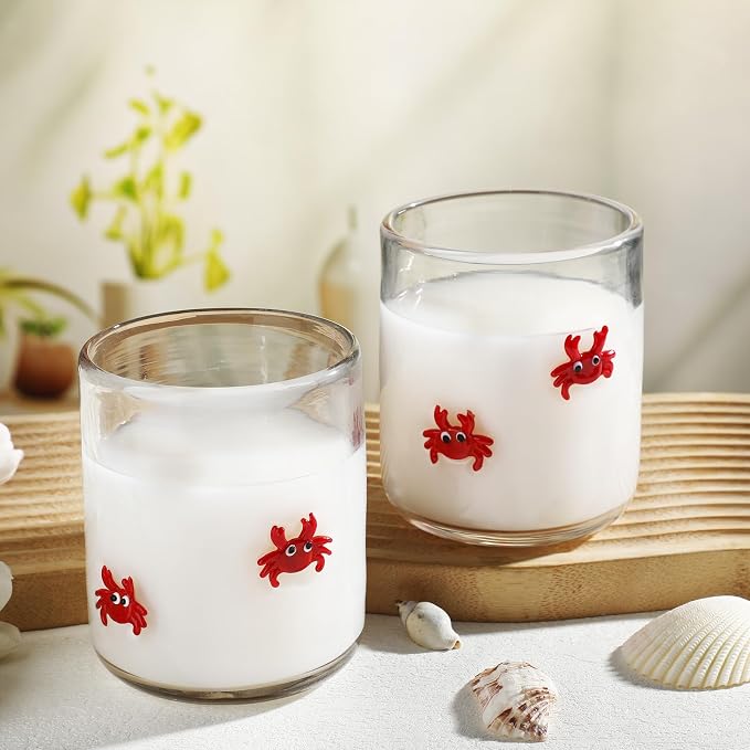 SiliFine 2 Pcs Crab Icon Juice Glasses - 14oz Red Crab Stemless Wine Drinking - Image 6