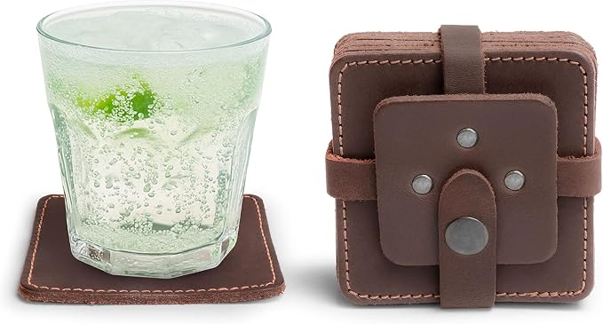 Hide & Drink Leather Coasters Set of 8, Premium Leather Table Protection by HideDrink
