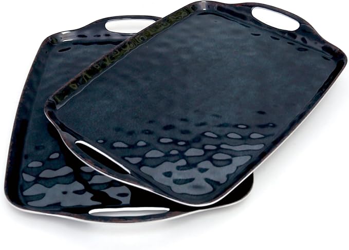 TP Melamine Serving Trays with Handles, 17” x 12”, Retro Black | Rectangular by TastePrime