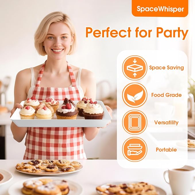 SpaceWhisper Serving Tray, 3 Pack, Rectangular Appetizer Platters | Stackable - Image 4