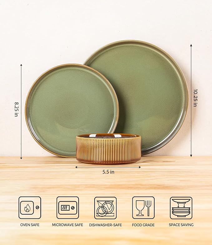 Ceramic Dinnerware Set for 4, 12-Piece Plates and Bowls Set | Lightweight - Image 8