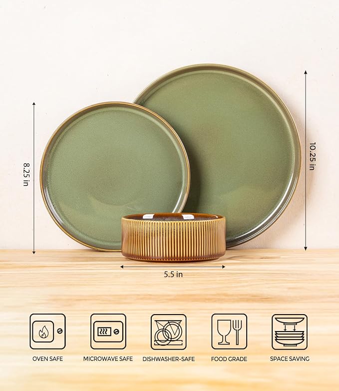 Ceramic Dinnerware Set for 6, 18-Piece Plates and Bowls Set | Lightweight - Image 8
