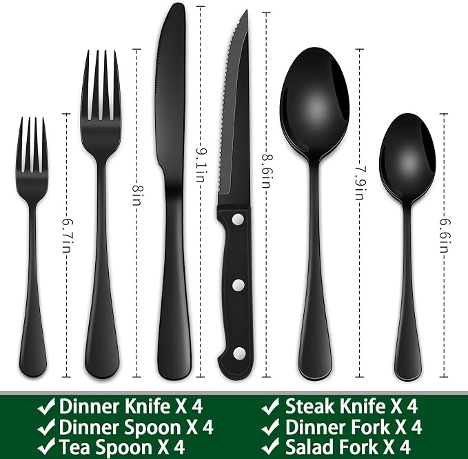 24-Piece Black Silverware Set - Image 2