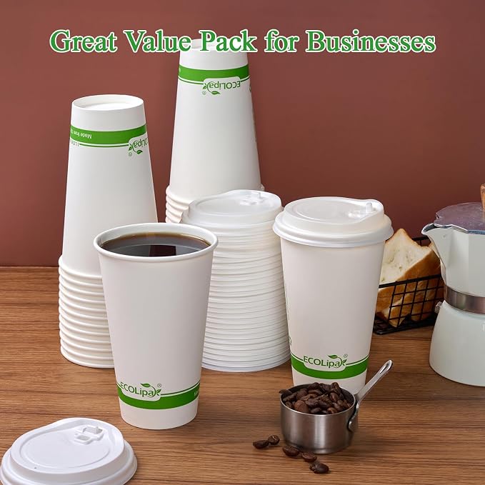 ECOLipak 100 Count 16 oz Compostable Paper Coffee Cups - Image 3