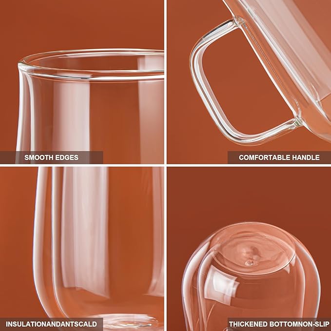 Double Walled Glass Coffee Mugs 16 OZ, Borosilicate Glass Coffee Cups Set of 2 - Image 5