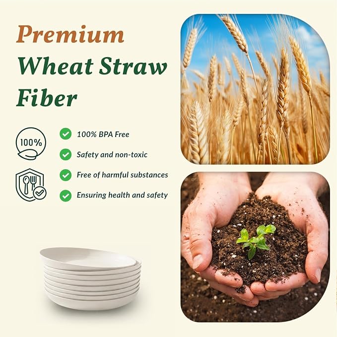 Wheat Straw Plates, 8 Inch Dessert Plates Set of 8, Unbreakable White Round - Image 3