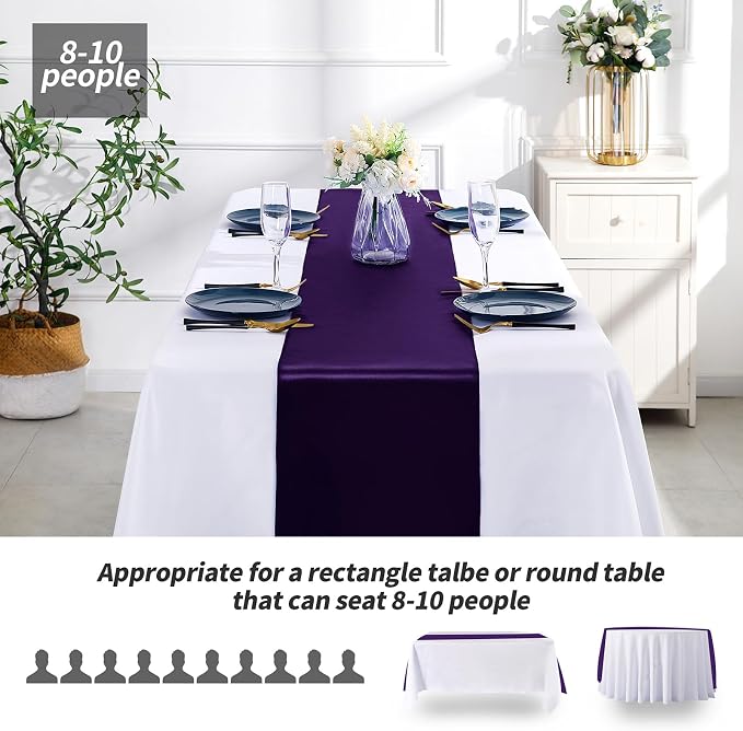 SiinvdaBZX 12 Pcs Purple Satin Table Runner 12 x 108 inches Long | Bright - Image 3