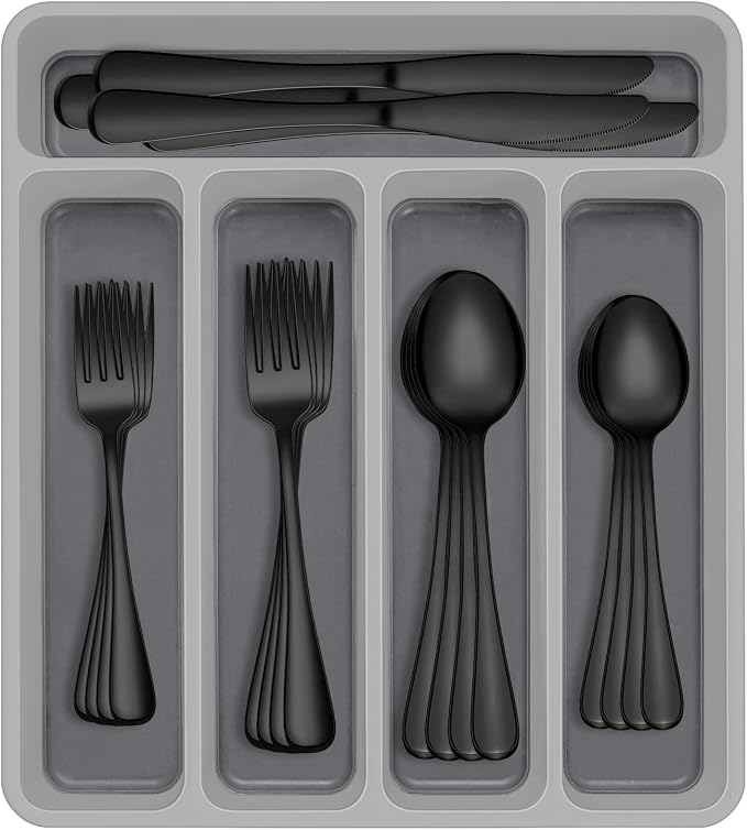 60-Piece Black Silverware Set by AIVIKI