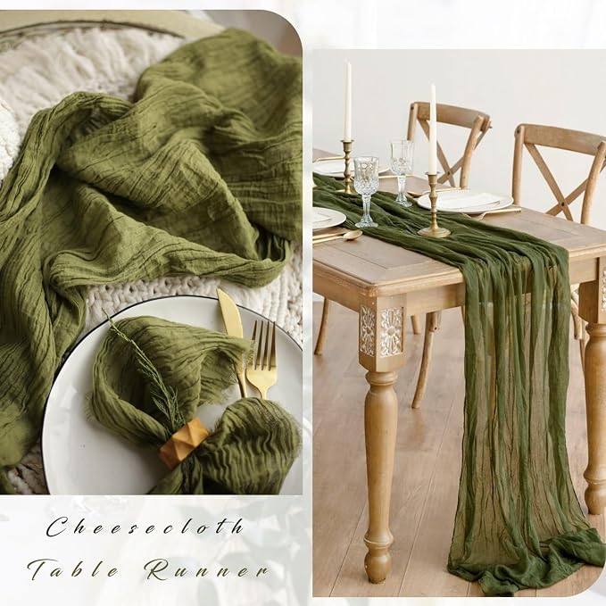 6 Pieces 10FT Olive Green Cheesecloth Table Runner Boho Gauze Fabric Runner - Image 5