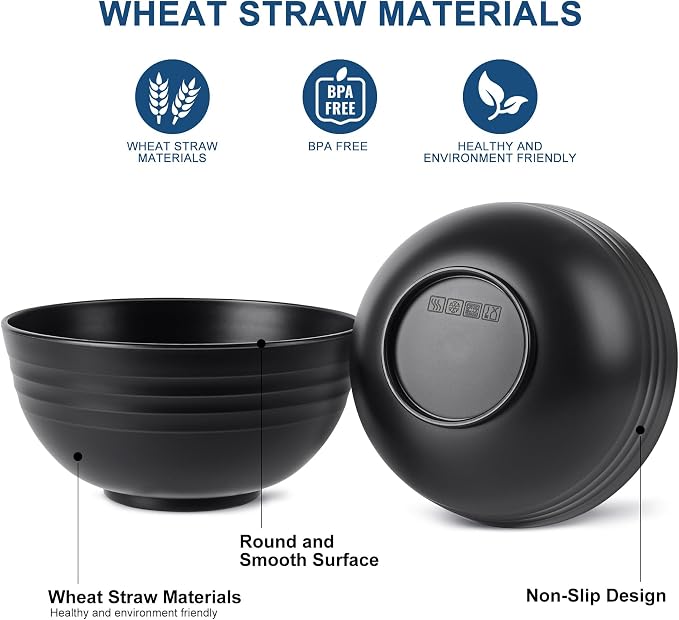 HOTEC BPA Free Unbreakable Wheat Straw Cereal Bowls - Image 3