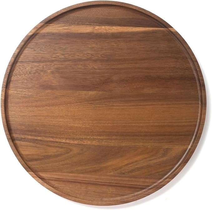 Round Wood Tray, Acacia Wooden Decorative Serving Tray by XIMISISE