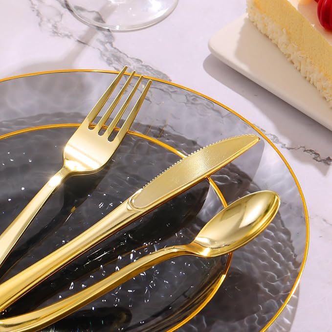 150 Pcs Black Plastic Dinnerware Set, Disposable Plates - Image 6