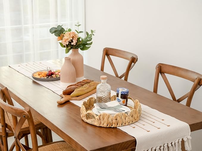 StorageWorks Round Scalloped Tray, Wicker Rattan Serving Tray - Image 8