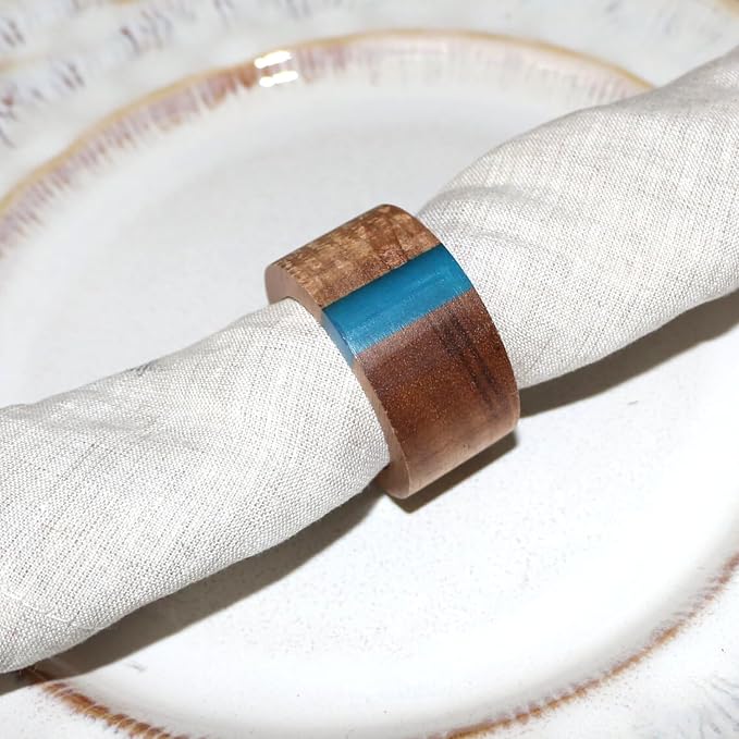 Wooden Napkin Rings Set of 8 for Dinning Table Decor by JUSTEMI