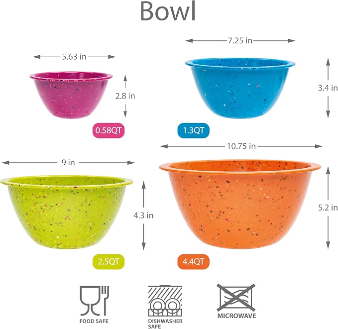 Confetti Melamine 4 Piece Nesting Mixing Bowls Set, Colorful Vibrant | Colorful - Image 7