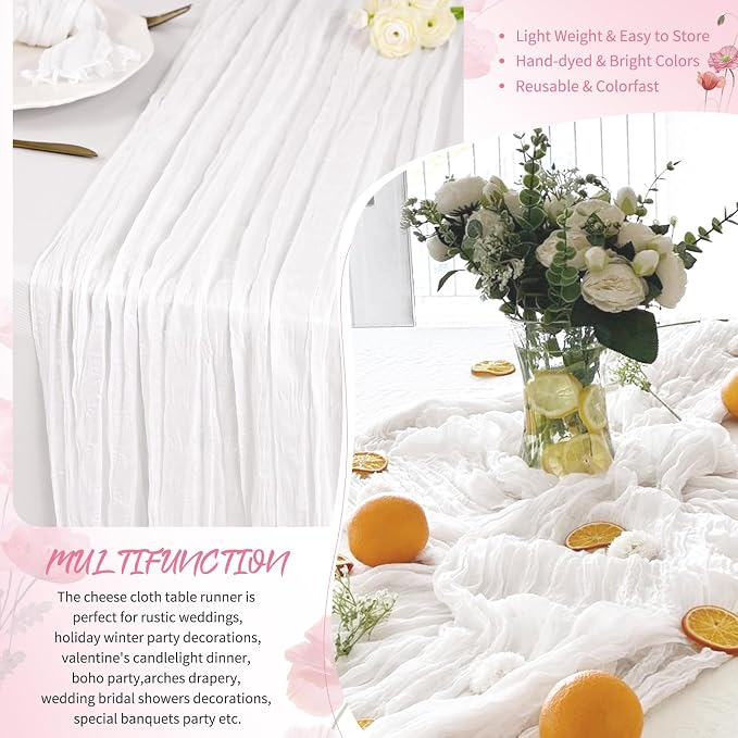 Showgeous 30 Pack White Cheesecloth Table Runner, 17 x 108 Inches | Boho - Image 5