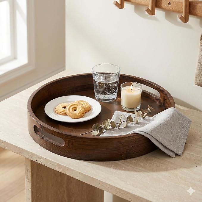 Round Trays Home Decor, 11.8" Large Round Wood Tray - Image 6