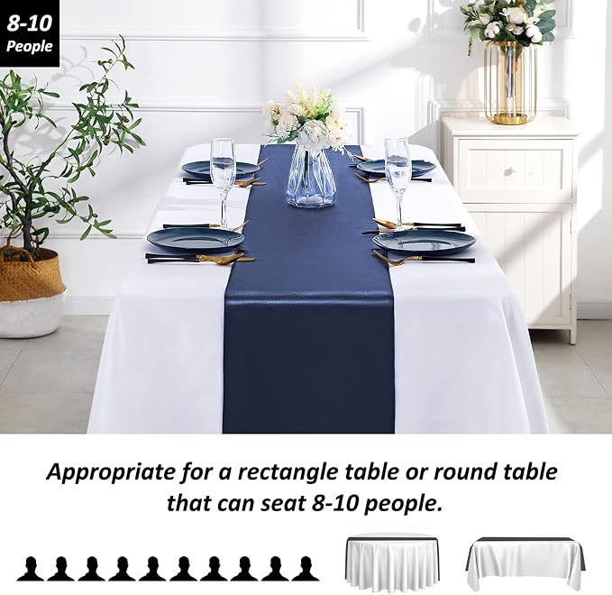 SiinvdaBZX 12 Pcs Navy Blue Satin Table Runner 12 x 108 inches Long | Bright - Image 3