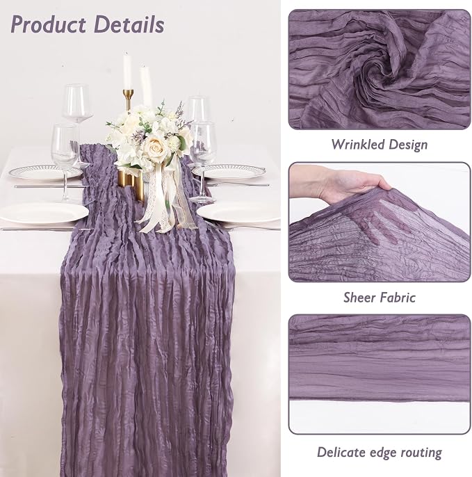 12 Pack Dusty Purple Cheesecloth Table Runner 120 Inch Boho Wedding Decor | - Image 3