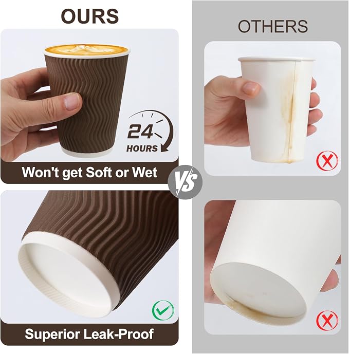 100 Pack 10 oz Insulated Disposable Paper Coffee Cups - Image 4