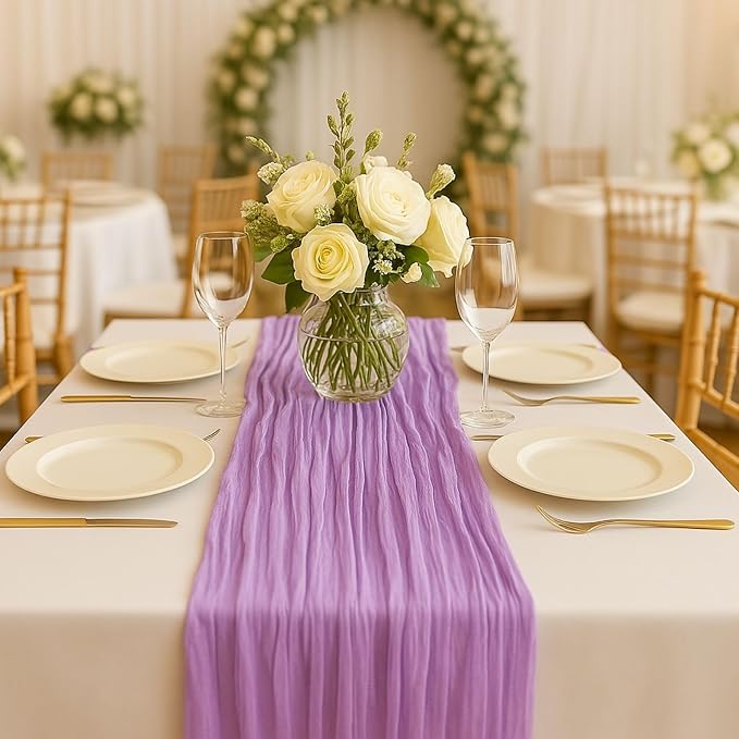 3 Pack Lilac 10FT Purple Cheesecloth Table Runner –120 Inch Boho Gauze Table by HQ-SITE