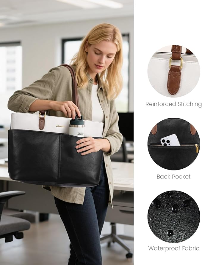 LOVEVOOK Work Tote Bags for Women, Vintage Leather 15.6 Inch Laptop Bag - Image 6
