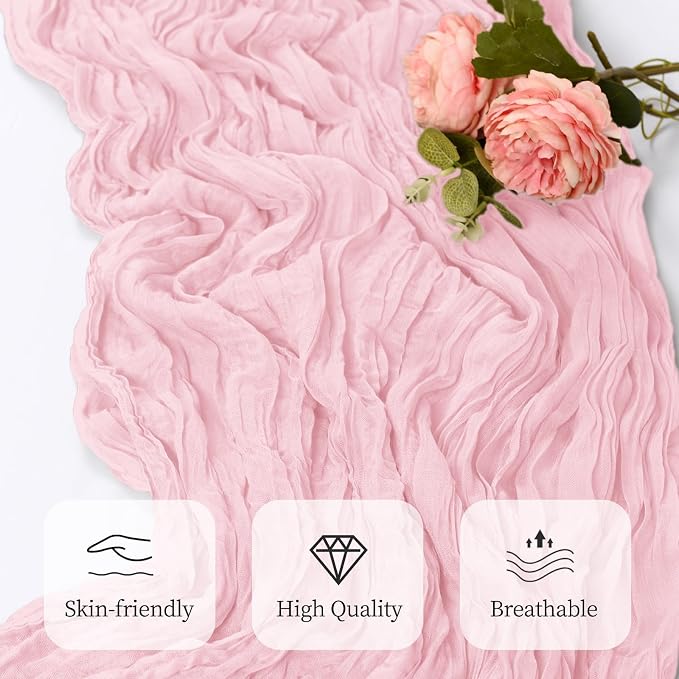 12 Pack Light Pink Cheesecloth Table Runner 17x108 Inch Semi Sheer Boho Gauze - Image 5
