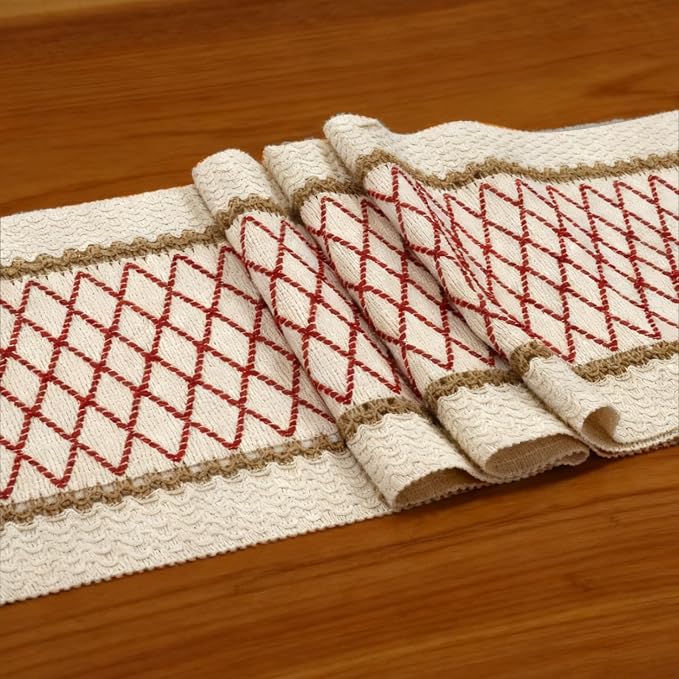 EMMTEEY Macrame Table Runner Boho Style 72 Inches Long, Hexagonal Red | Handmade - Image 3