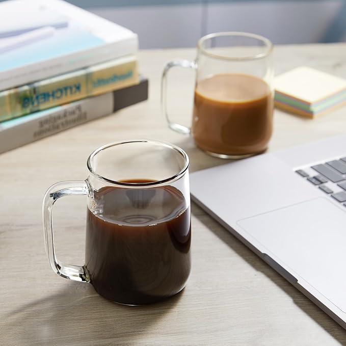 Glass Coffee Mugs, 14 oz Glass Coffee Cups Set of 2, Hot/Cold Beverages - Image 6