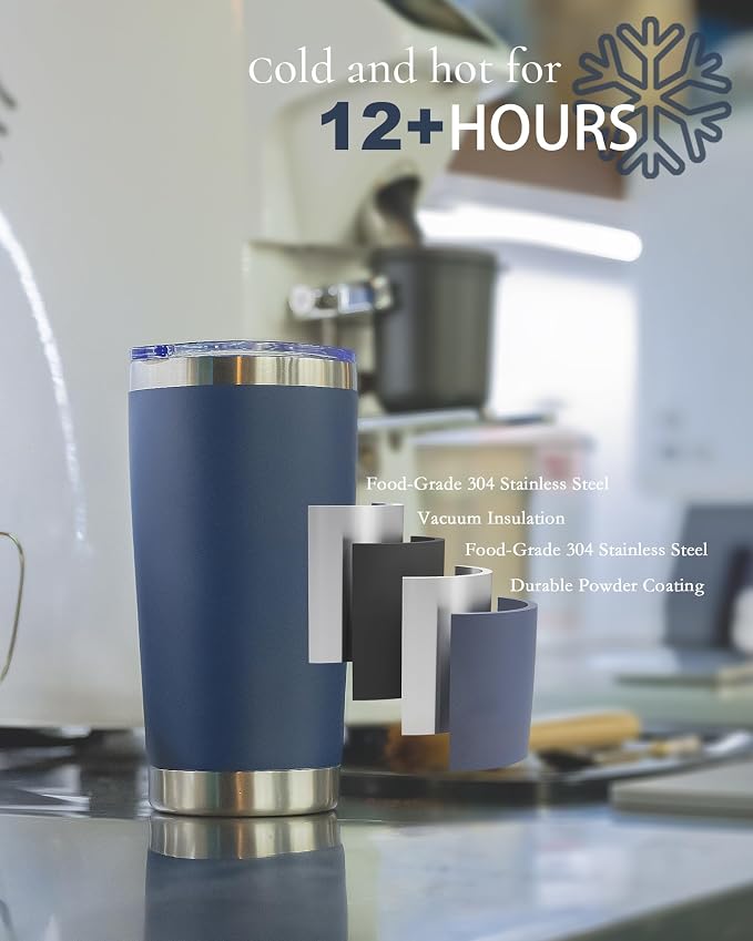20oz Travel Coffee Tumbler 8 Pack, Lids and Straws, Stainless Steel | Double - Image 3