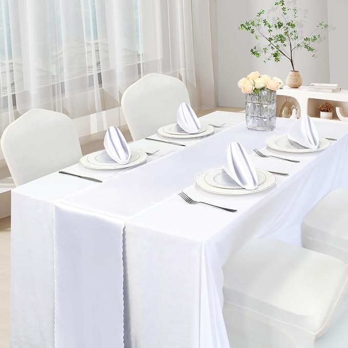 VACVELT White Satin Table Runners, 12x72 Inch, 12 Pack, Scalloped Edge | Silky - Image 2