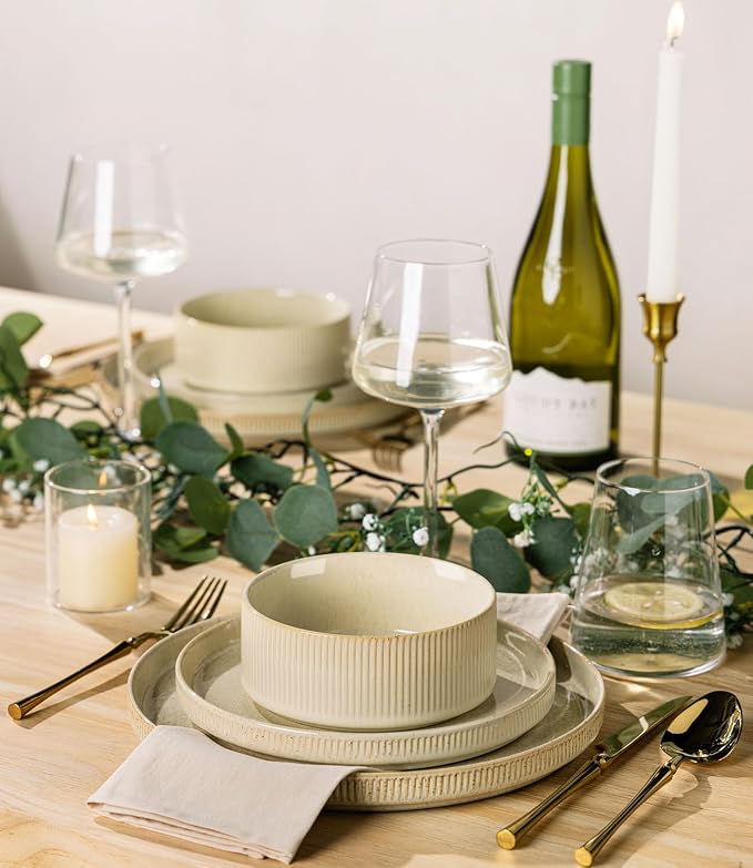 Ceramic Dinnerware Set for 8, 24-Piece Plates and Bowls Set | Lightweight - Image 5