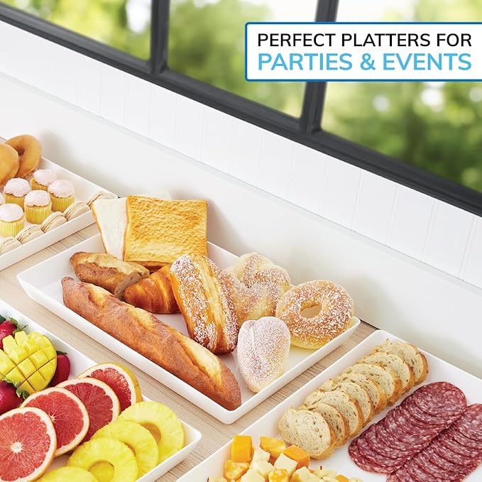 US Acrylic White Plastic Serving Trays 15” x 10” | Large Unbreakable Reusable - Image 4