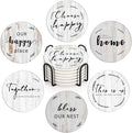Coasters for Drinks, Ceramic Stone Grey Wood | Absorbent Round Table Mat by BRIBAY