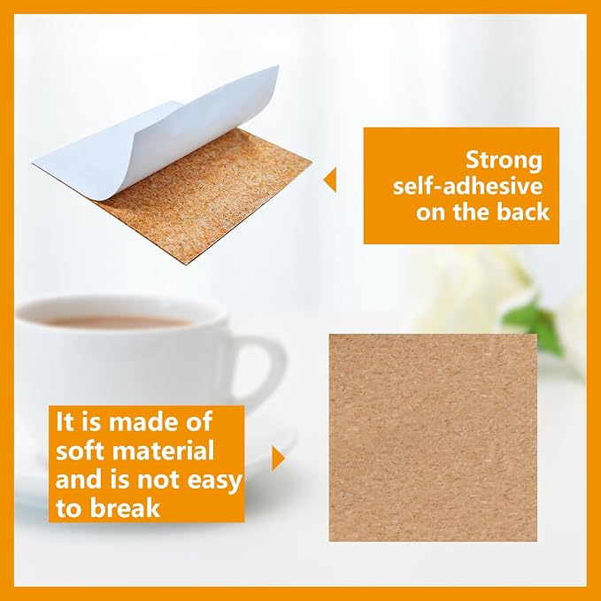 60 PCS Cork Sheets for Coasters Bulk，4"x 4" self Adhesive Cork Coaster Bottoms - Image 3