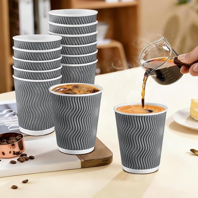 Clawsoff 120 Pack 10 oz Coffee Cups Disposable Insulated Paper Cup Gray | - Image 5