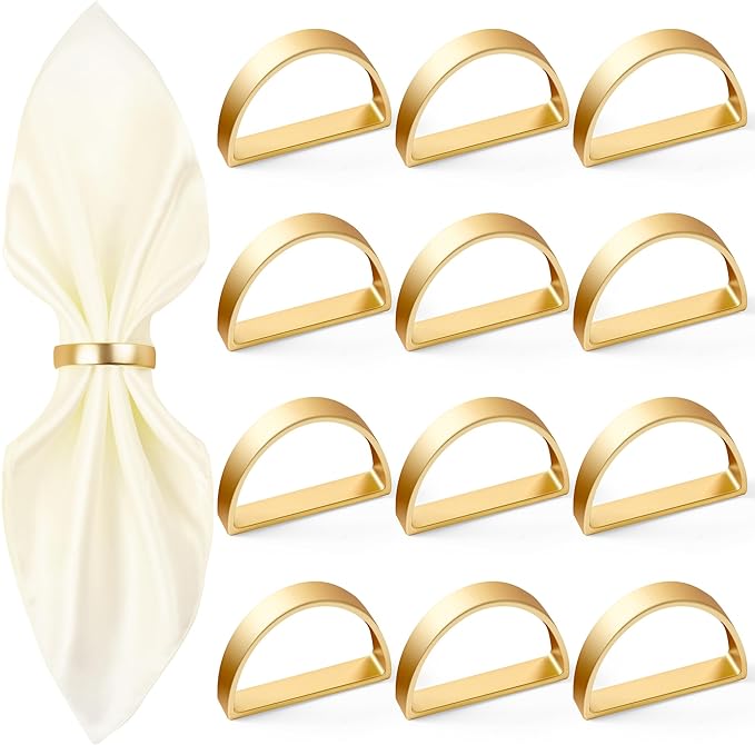 APTWOW Gold Napkin Rings Set of 12, Semicircle Metal Gold Napkin Holder Buckles by APTWOW
