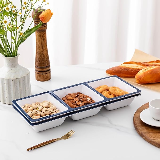 3-Section Divided Serving Trays, Talavera 14.75”x 6” Unbreakable Melamine - Image 4