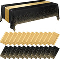 24 Packs Black and Gold Disposable Plastic Tablecloths and Satin Table Runner by Breling
