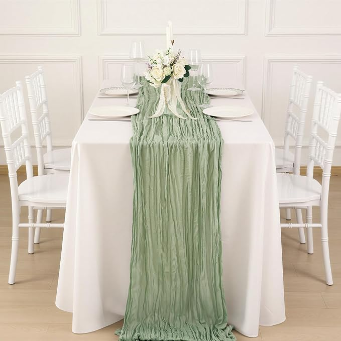 10 Pack Sage Green Cheesecloth Table Runner 120 Inch Boho Wedding Decor | - Image 4