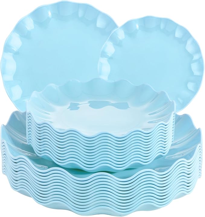 LIYH 24 Pcs Blue Plastic Plates Reusable by LIYHLoveinyourheart