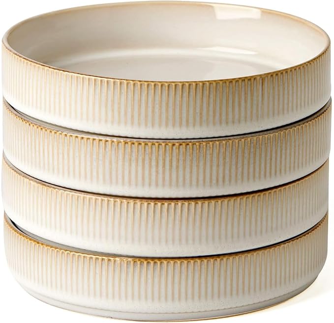 famiware Star 7.5" Pasta Bowls Set of 4, Plate Bowls, Cappuccino White | Double by Famiware