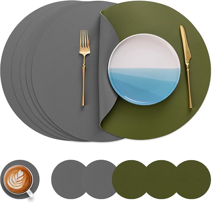 Myir JUN 15 Inches Round Placemats Set of 6 Faux Leather Place Mats | by MyirJUN
