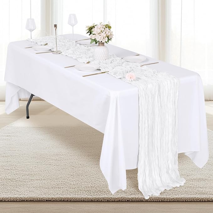 6 Pack White Cheesecloth Table Runner 17x108 Inch Semi Sheer Boho Gauze Cheese - Image 6