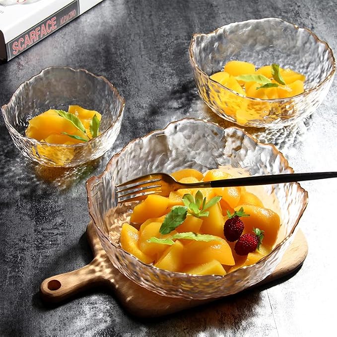 Glass Bowl for Salad Candy Fruit, Decorative Bowl-Crystal Clear Gold, 6.5" | - Image 3