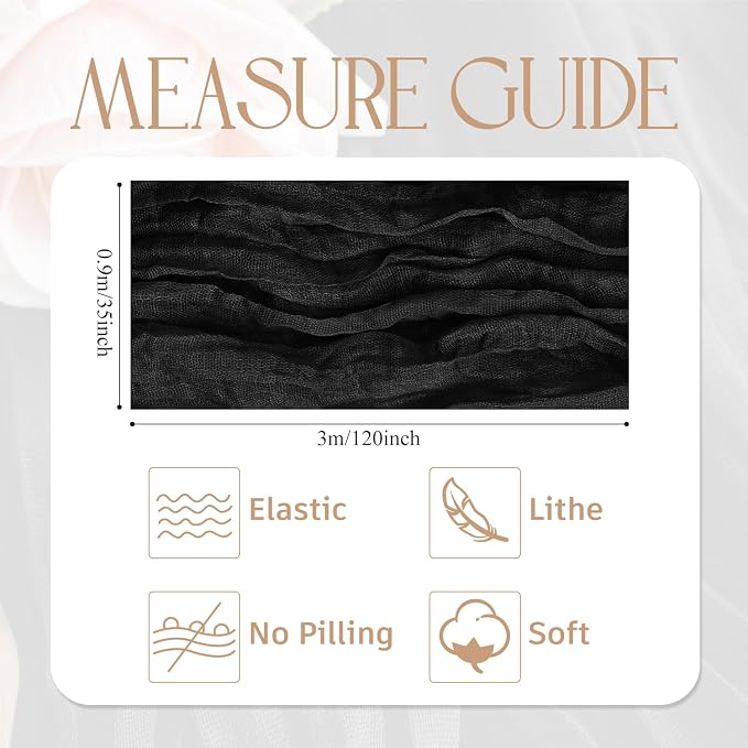 Cheesecloth Table Runner Black 10FT Boho Gauze Runner, 12 Pack | 120 Inch - Image 2