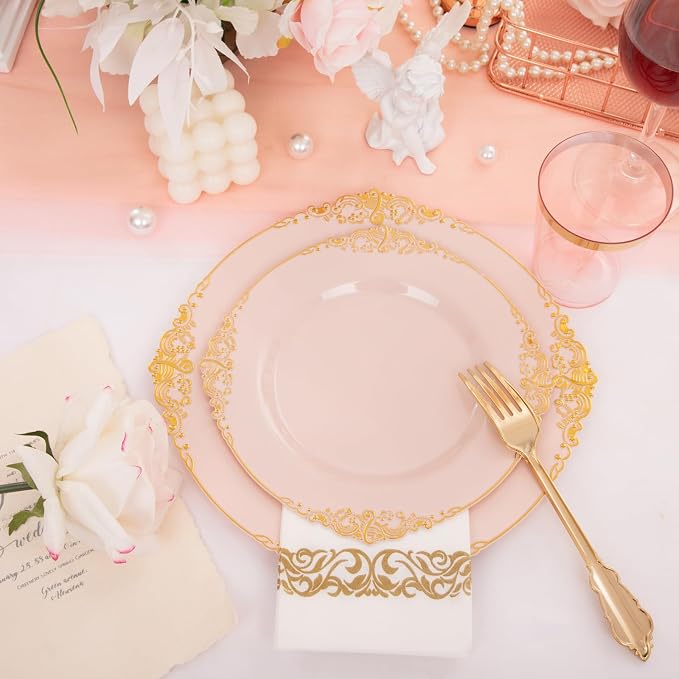 Morejoy 175pcs Pink Plastic Plates - Image 8
